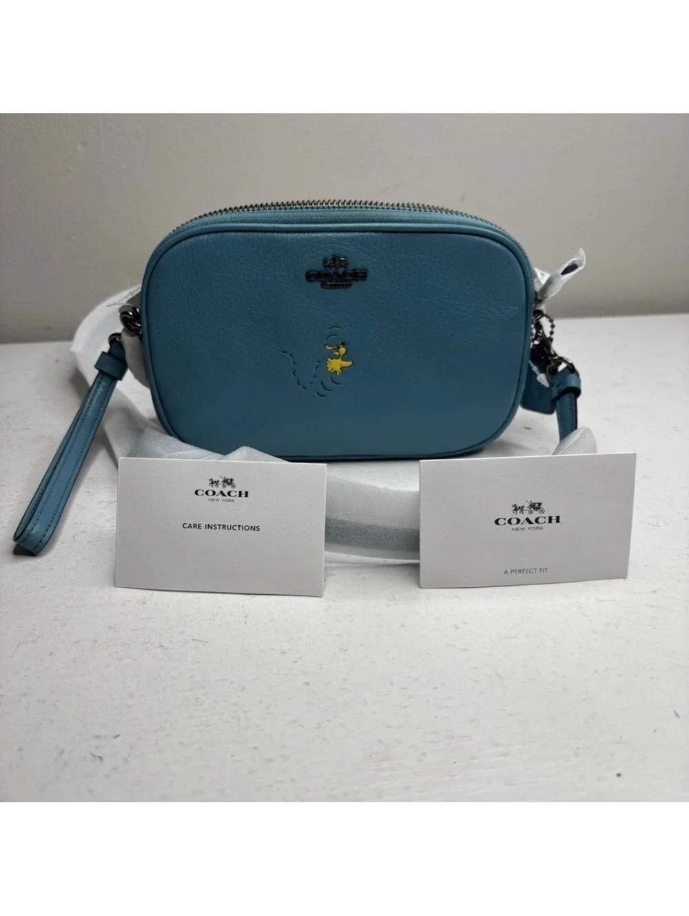 COACH x PEANUTS Snoopy Crossbody Shoulder Bag Blue Leather Woodstock NWT